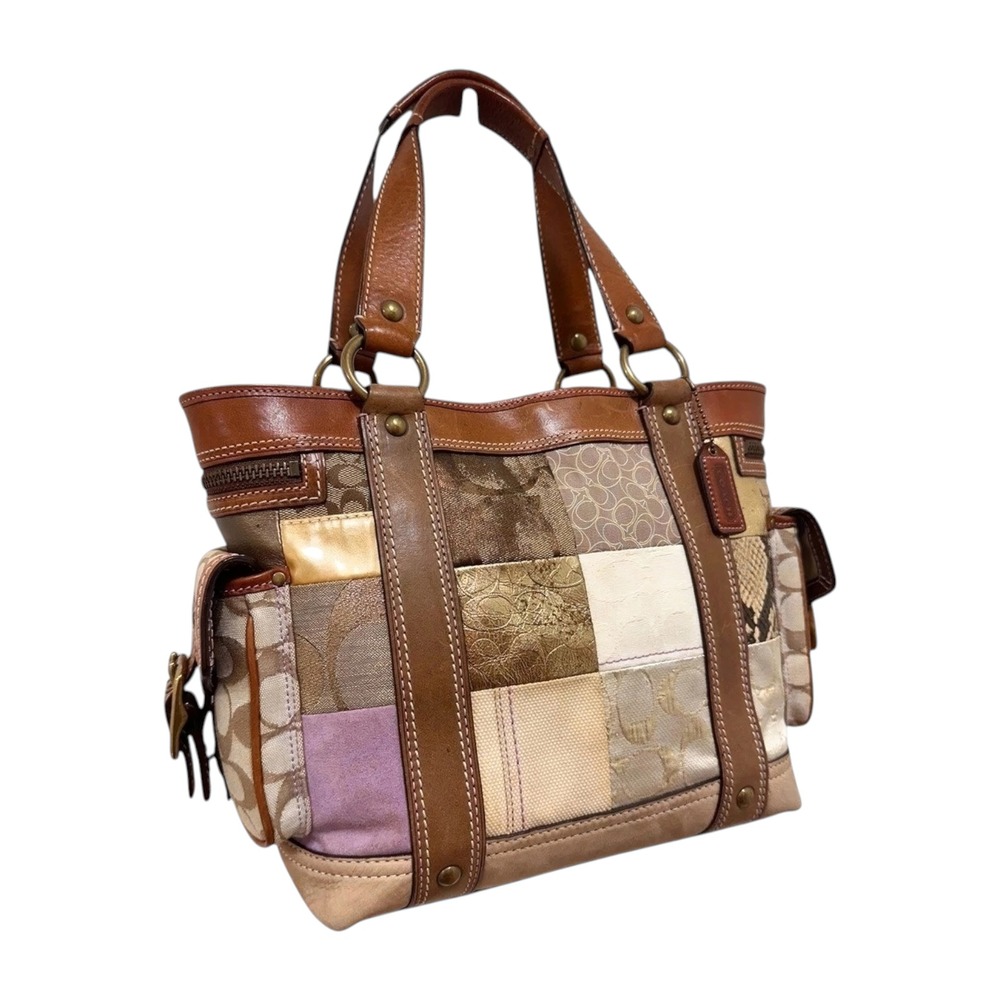 Coach Legacy Large Tote Bag Mosaic Patchwork Brown Leather Suede Snake 10002 - Picture 3 of 8